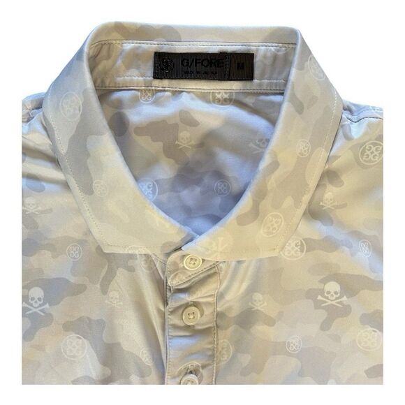 G/FORE Performance Fabric Camo Skulls Mens Medium Tech Polo Golf Shirt White - Picture 7 of 10